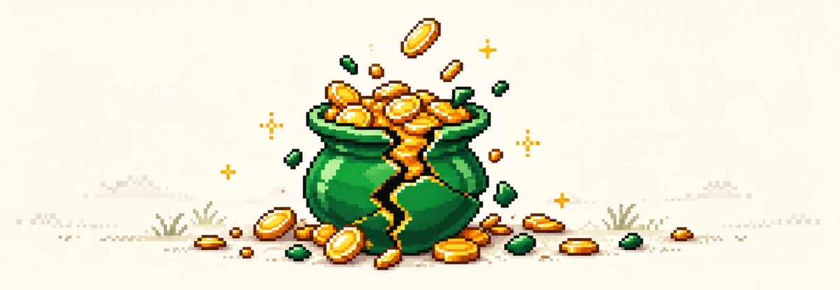 The Breakout pot of gold, cracked open, with gold coins spilling out